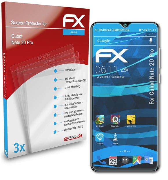 atFoliX FX-Clear Schutzfolie für Cubot Note 20 Pro