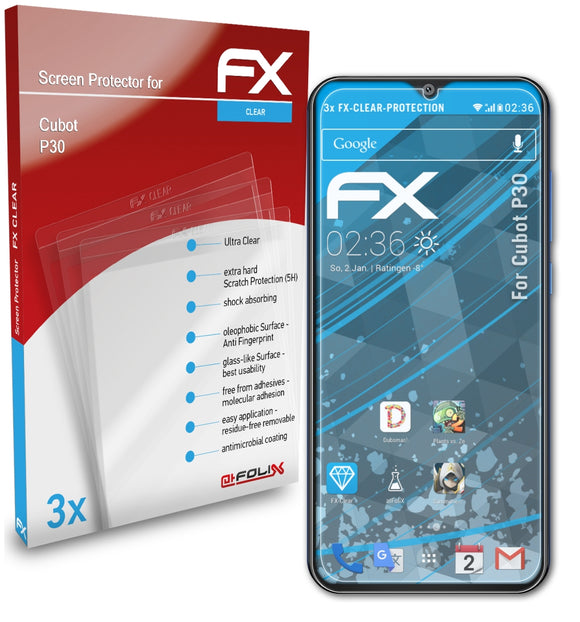 atFoliX FX-Clear Schutzfolie für Cubot P30