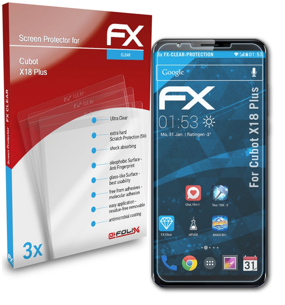 atFoliX FX-Clear Schutzfolie für Cubot X18 Plus