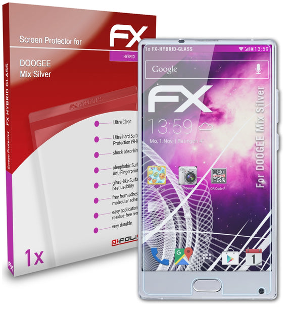 atFoliX FX-Hybrid-Glass Panzerglasfolie für DOOGEE Mix Silver