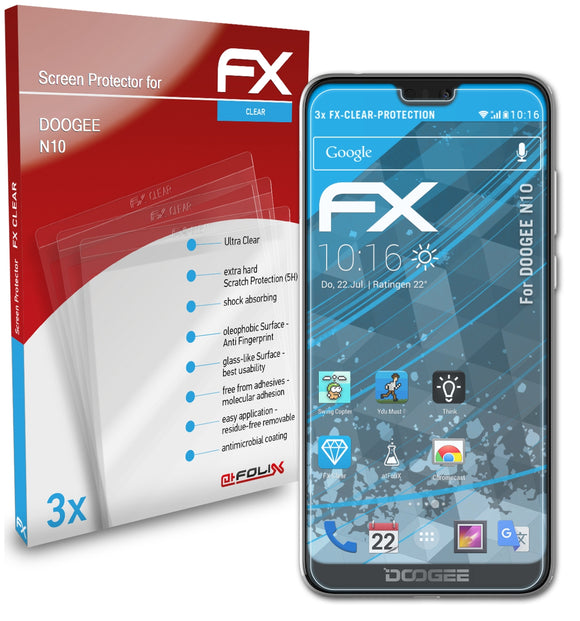 atFoliX FX-Clear Schutzfolie für DOOGEE N10