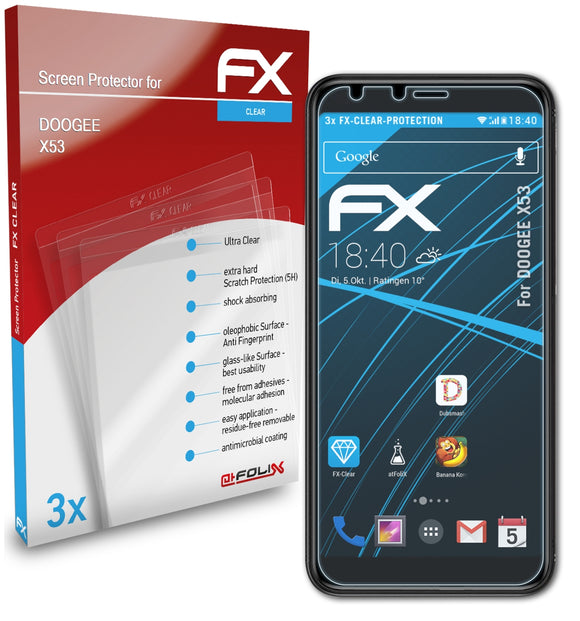 atFoliX FX-Clear Schutzfolie für DOOGEE X53