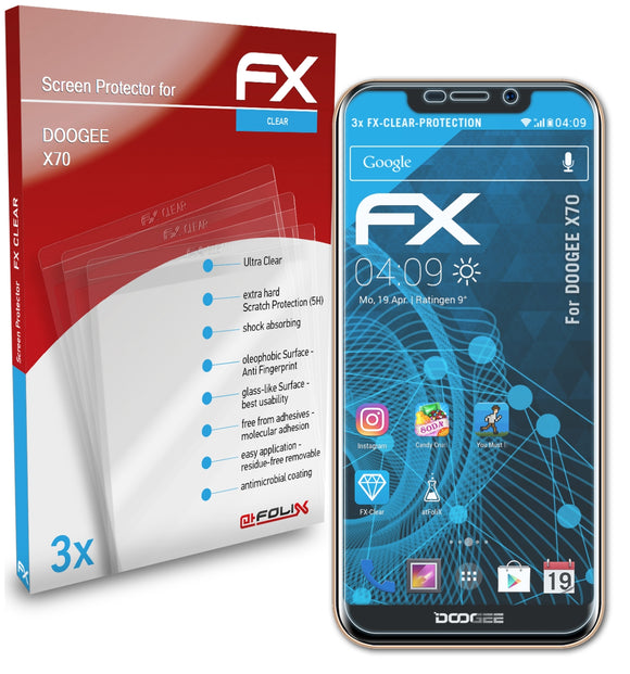 atFoliX FX-Clear Schutzfolie für DOOGEE X70