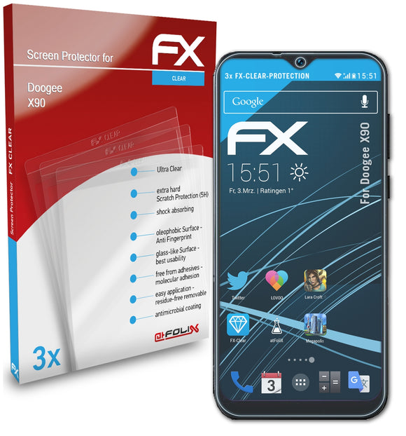 atFoliX FX-Clear Schutzfolie für DOOGEE X90