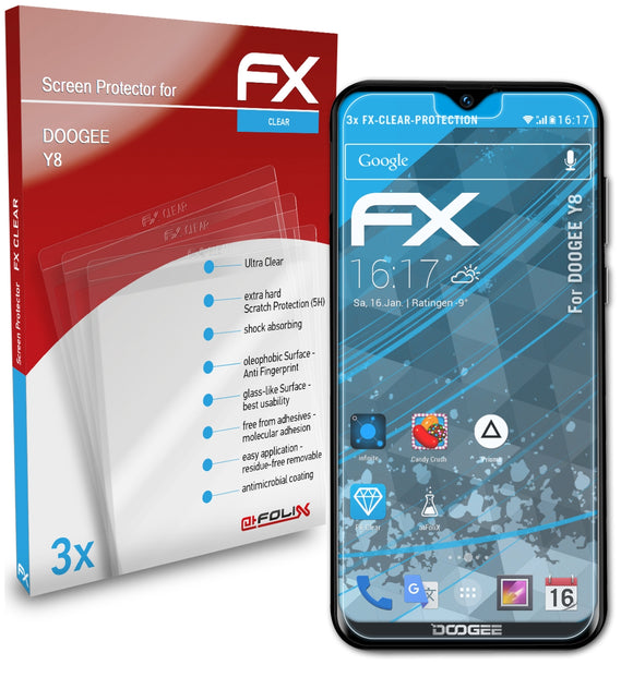 atFoliX FX-Clear Schutzfolie für DOOGEE Y8