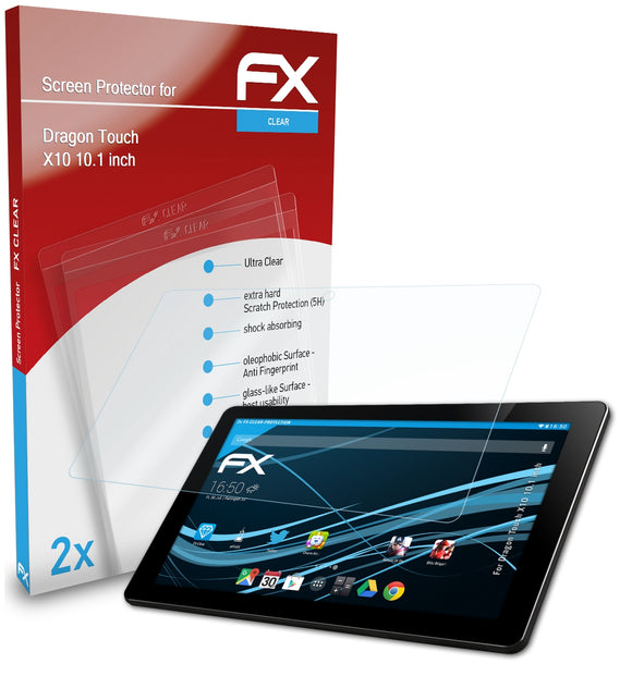 atFoliX FX-Clear Schutzfolie für Dragon Touch X10 (10.1 inch)