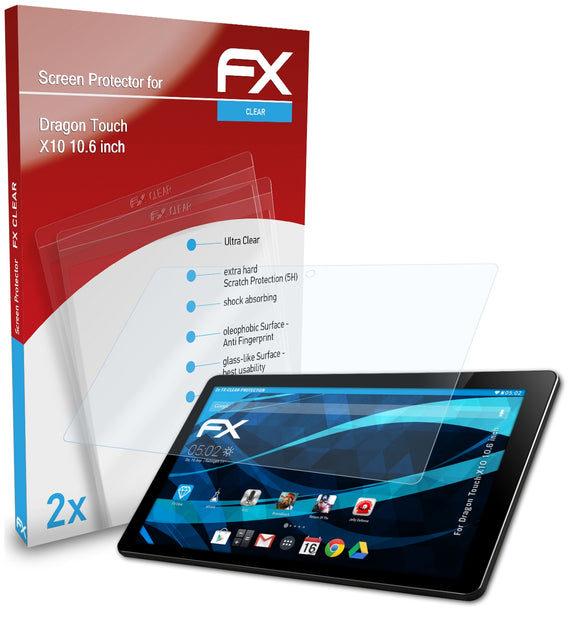 atFoliX FX-Clear Schutzfolie für Dragon Touch X10 (10.6 inch)