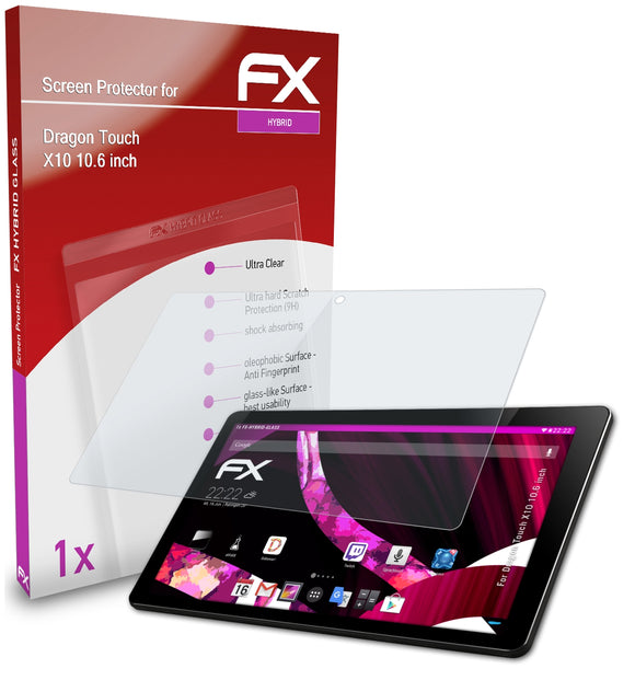 atFoliX FX-Hybrid-Glass Panzerglasfolie für Dragon Touch X10 (10.6 inch)