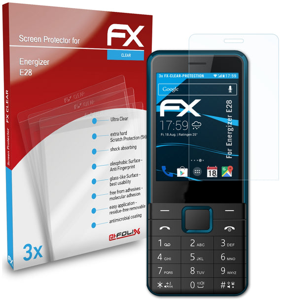 atFoliX FX-Clear Schutzfolie für Energizer E28