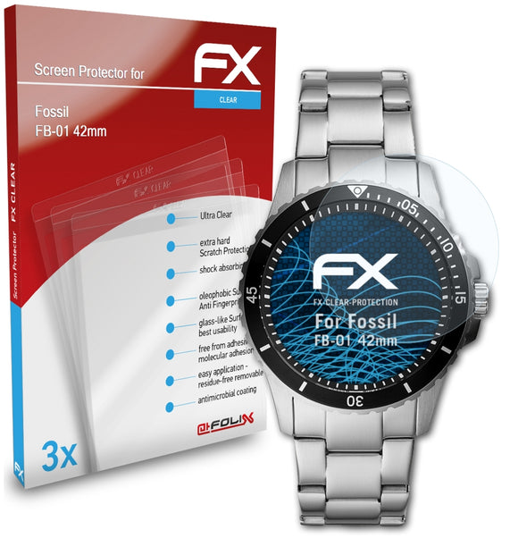 atFoliX FX-Clear Schutzfolie für Fossil FB-01 (42mm)