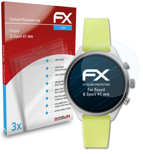 atFoliX FX-Clear Schutzfolie für Fossil Q Sport (41 mm)