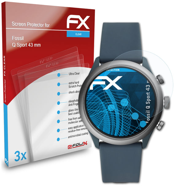 atFoliX FX-Clear Schutzfolie für Fossil Q Sport (43 mm)