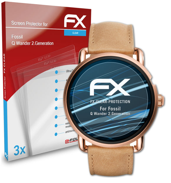 atFoliX FX-Clear Schutzfolie für Fossil Q Wander (2.Generation)