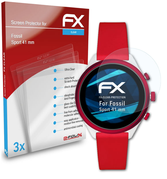 atFoliX FX-Clear Schutzfolie für Fossil Sport (41 mm)