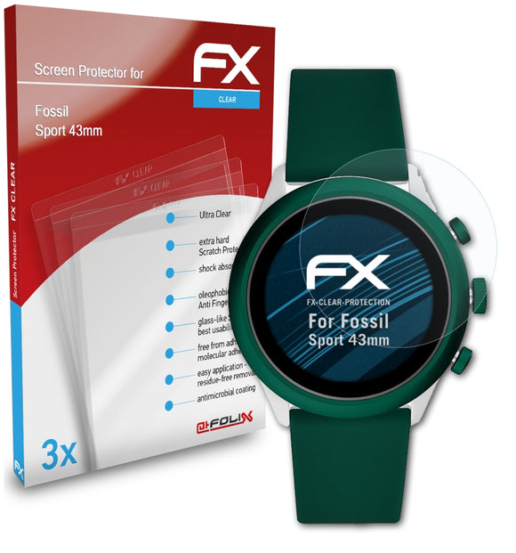 atFoliX FX-Clear Schutzfolie für Fossil Sport (43mm)