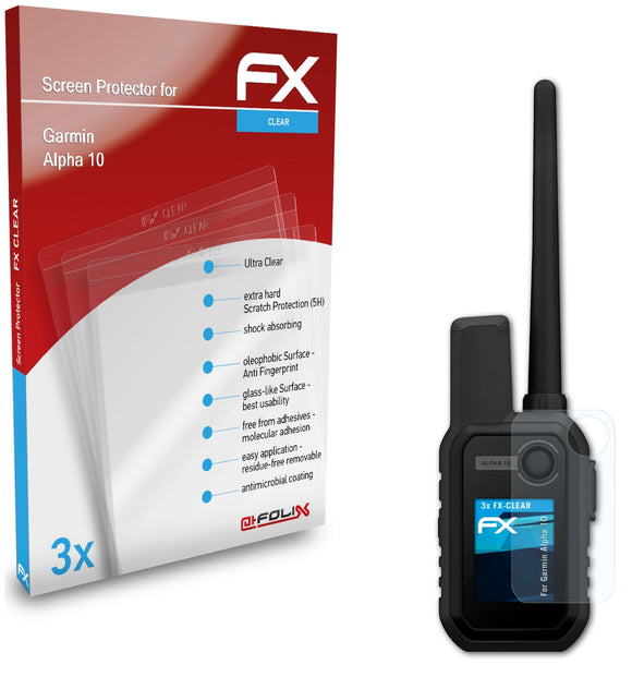 atFoliX FX-Clear Schutzfolie für Garmin Alpha 10