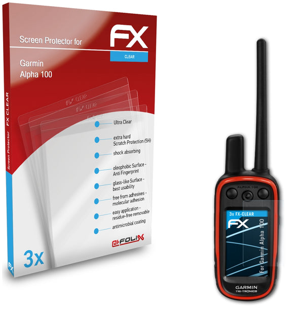 atFoliX FX-Clear Schutzfolie für Garmin Alpha 100