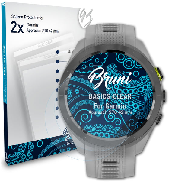 Bruni Basics-Clear Displayschutzfolie für Garmin Approach S70 (42 mm)
