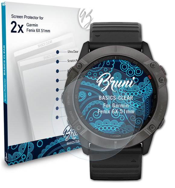 Bruni Basics-Clear Displayschutzfolie für Garmin Fenix 6X (51mm)