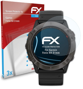atFoliX FX-Clear Schutzfolie für Garmin Fenix 6X (51mm)
