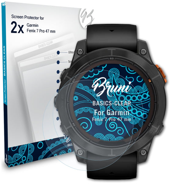 Bruni Basics-Clear Displayschutzfolie für Garmin Fenix 7 Pro (47 mm)