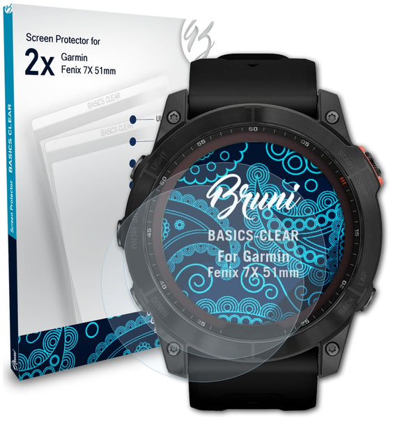 Bruni Basics-Clear Displayschutzfolie für Garmin Fenix 7X (51mm)