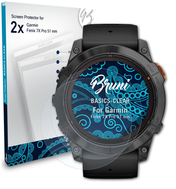 Bruni Basics-Clear Displayschutzfolie für Garmin Fenix 7X Pro (51 mm)