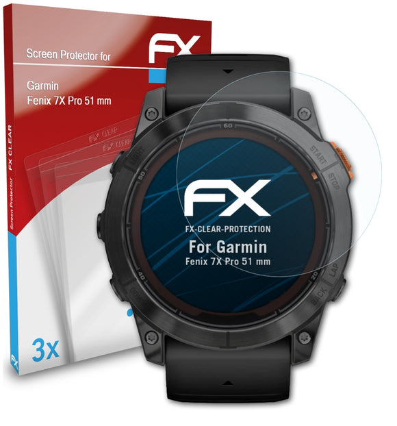 atFoliX FX-Clear Schutzfolie für Garmin Fenix 7X Pro (51 mm)