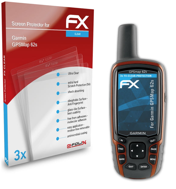 atFoliX FX-Clear Schutzfolie für Garmin GPSMap 62s