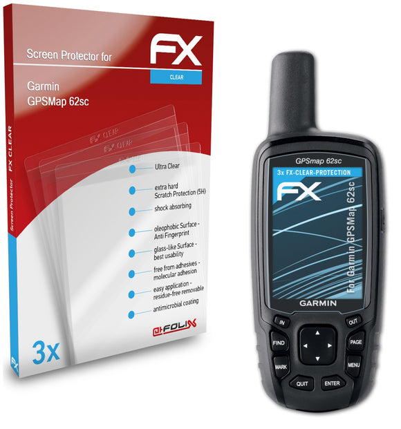 atFoliX FX-Clear Schutzfolie für Garmin GPSMap 62sc