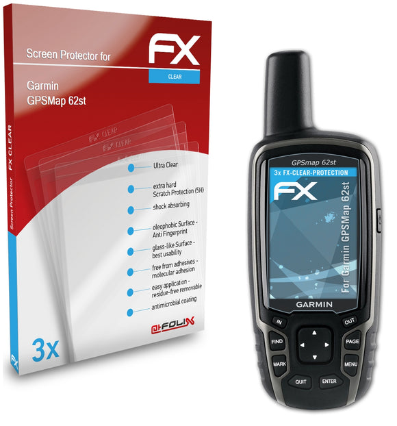 atFoliX FX-Clear Schutzfolie für Garmin GPSMap 62st