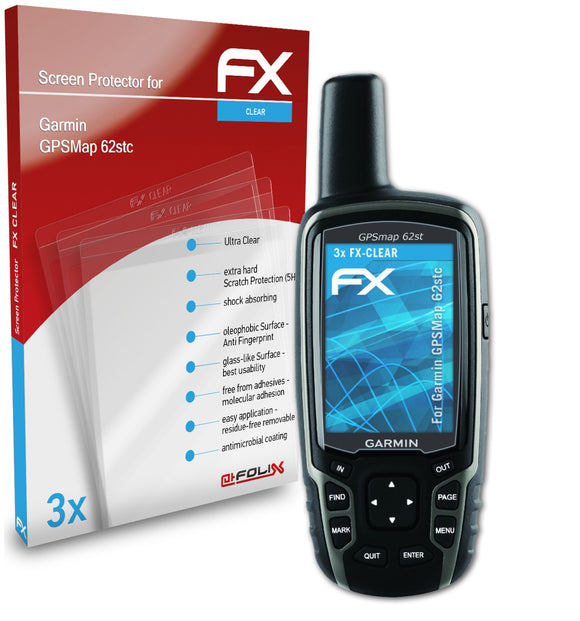 atFoliX FX-Clear Schutzfolie für Garmin GPSMap 62stc