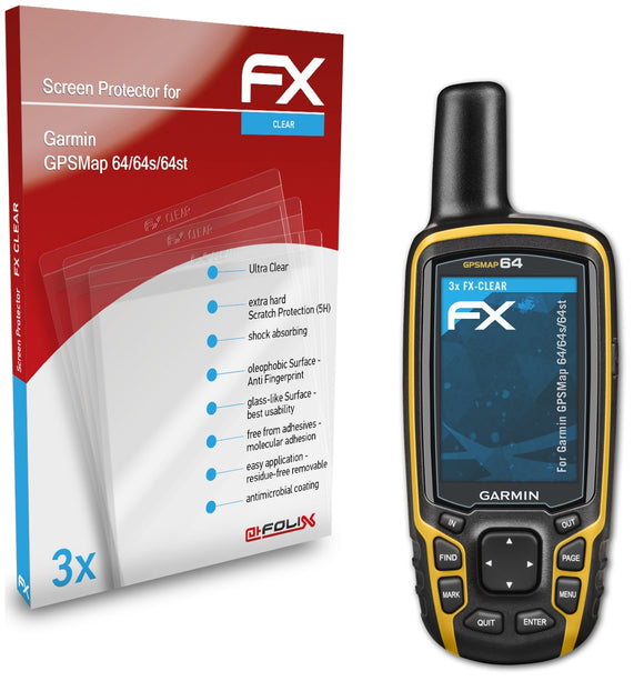 atFoliX FX-Clear Schutzfolie für Garmin GPSMap 64/64s/64st