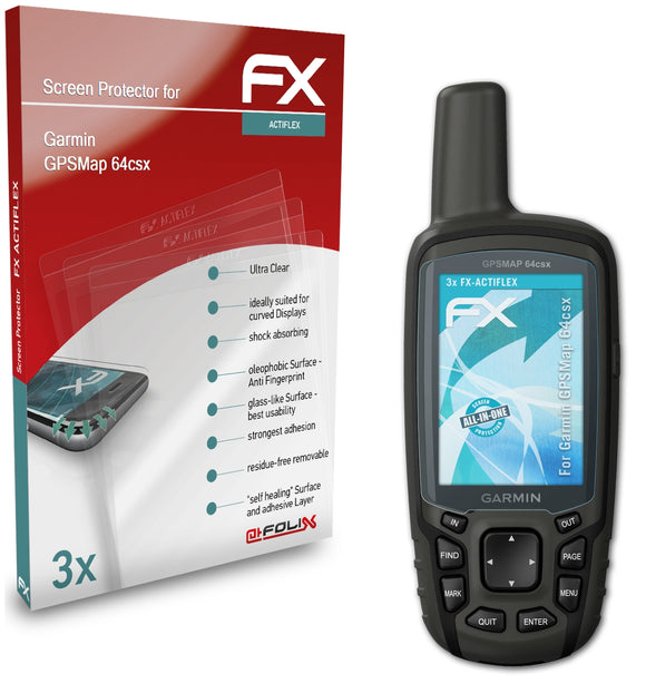 atFoliX FX-ActiFleX Displayschutzfolie für Garmin GPSMap 64csx