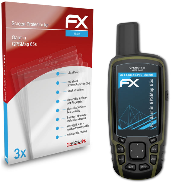 atFoliX FX-Clear Schutzfolie für Garmin GPSMap 65s