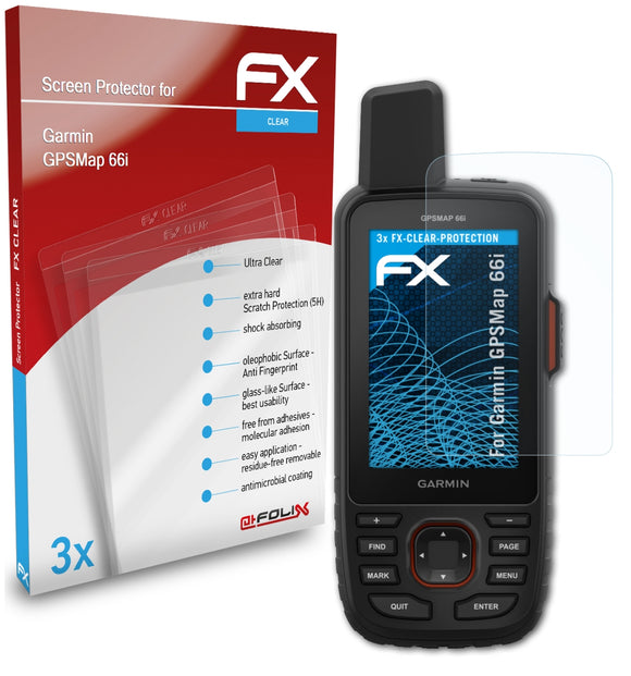 atFoliX FX-Clear Schutzfolie für Garmin GPSMap 66i