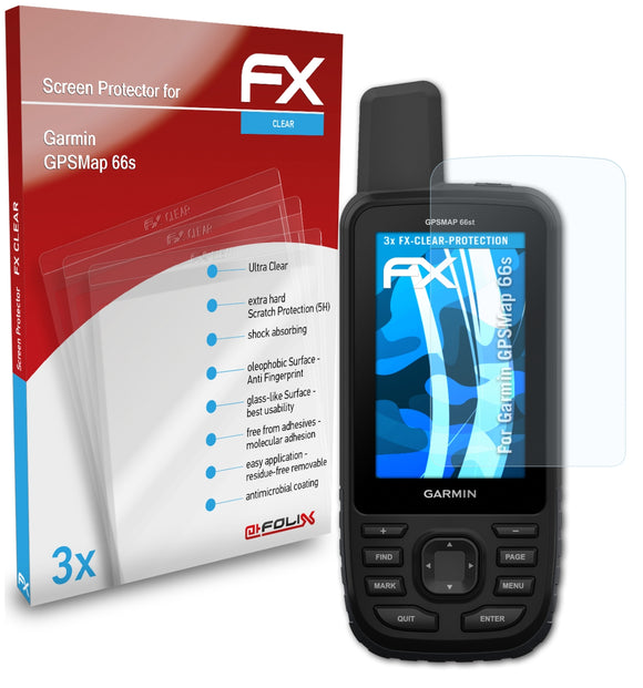 atFoliX FX-Clear Schutzfolie für Garmin GPSMap 66s