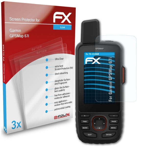 atFoliX FX-Clear Schutzfolie für Garmin GPSMap 67i