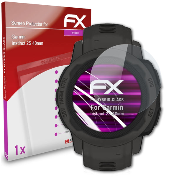 atFoliX FX-Hybrid-Glass Panzerglasfolie für Garmin Instinct 2S (40mm)