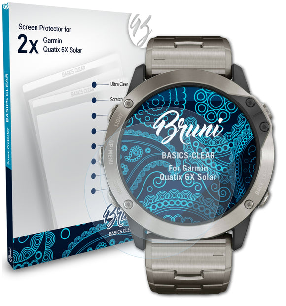 Bruni Basics-Clear Displayschutzfolie für Garmin Quatix 6X Solar