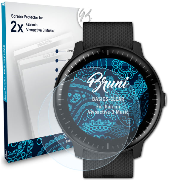 Bruni Basics-Clear Displayschutzfolie für Garmin Vivoactive 3 Music