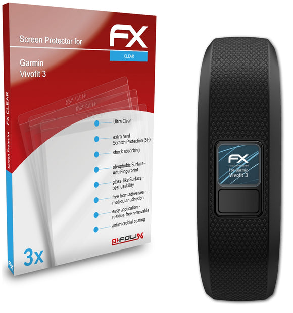 atFoliX FX-Clear Schutzfolie für Garmin Vivofit 3