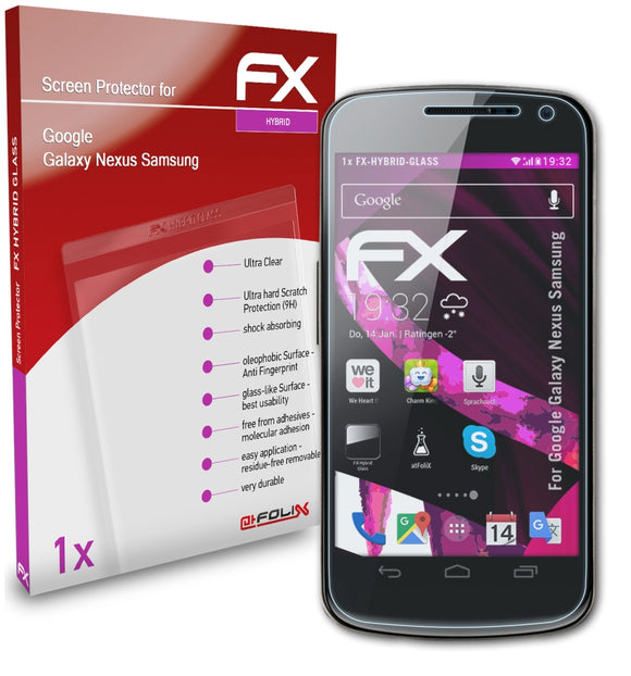 atFoliX FX-Hybrid-Glass Panzerglasfolie für Google Galaxy Nexus (Samsung)