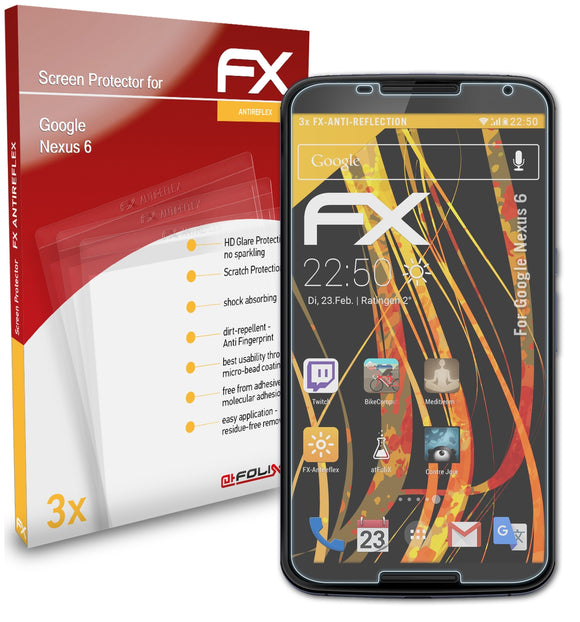 atFoliX FX-Antireflex Displayschutzfolie für Google Nexus 6