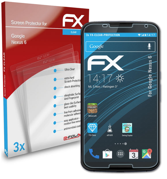 atFoliX FX-Clear Schutzfolie für Google Nexus 6