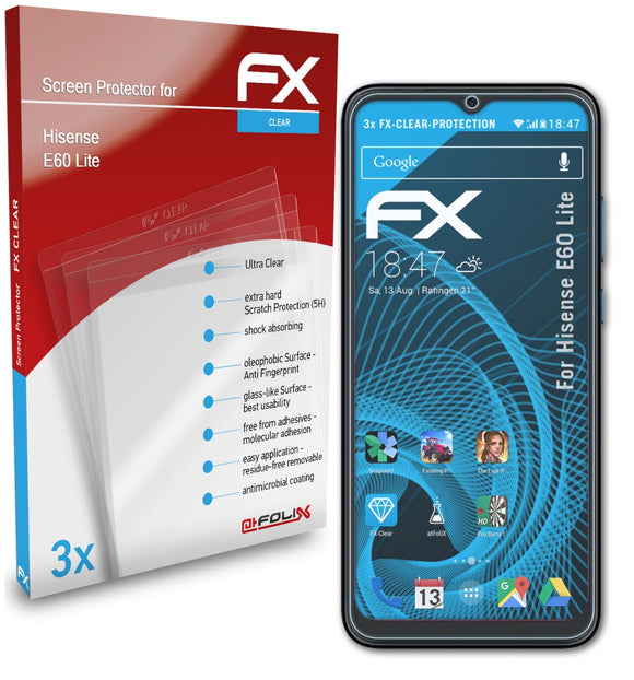 atFoliX FX-Clear Schutzfolie für Hisense E60 Lite