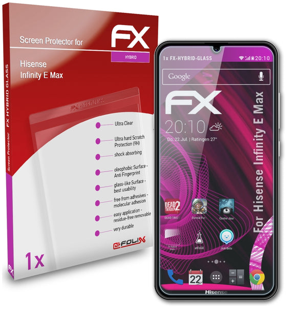 atFoliX FX-Hybrid-Glass Panzerglasfolie für Hisense Infinity E Max