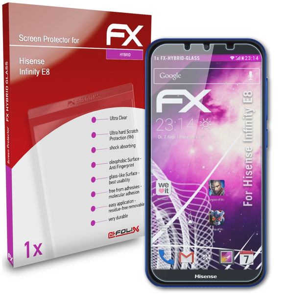 atFoliX FX-Hybrid-Glass Panzerglasfolie für Hisense Infinity E8