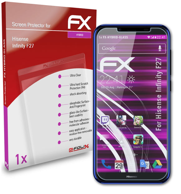 atFoliX FX-Hybrid-Glass Panzerglasfolie für Hisense Infinity F27