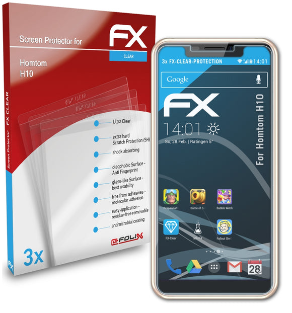 atFoliX FX-Clear Schutzfolie für Homtom H10